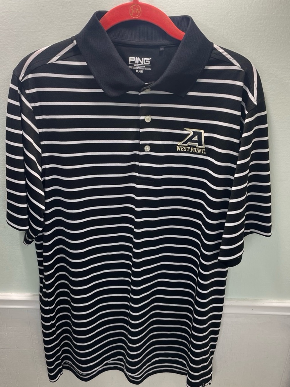 Ping Black & White Striped Polo with West Point Emblem
